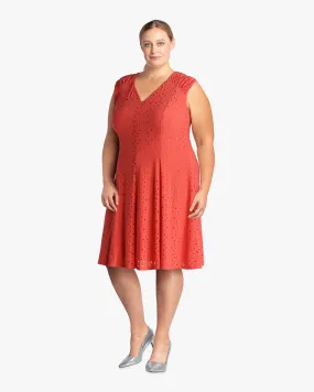 Maria Eyelet A-Line Dress | Coral