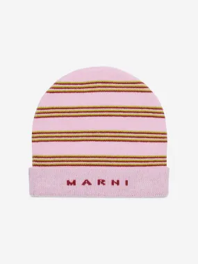 MARNI Kids Striped Beanie Hat in Pink