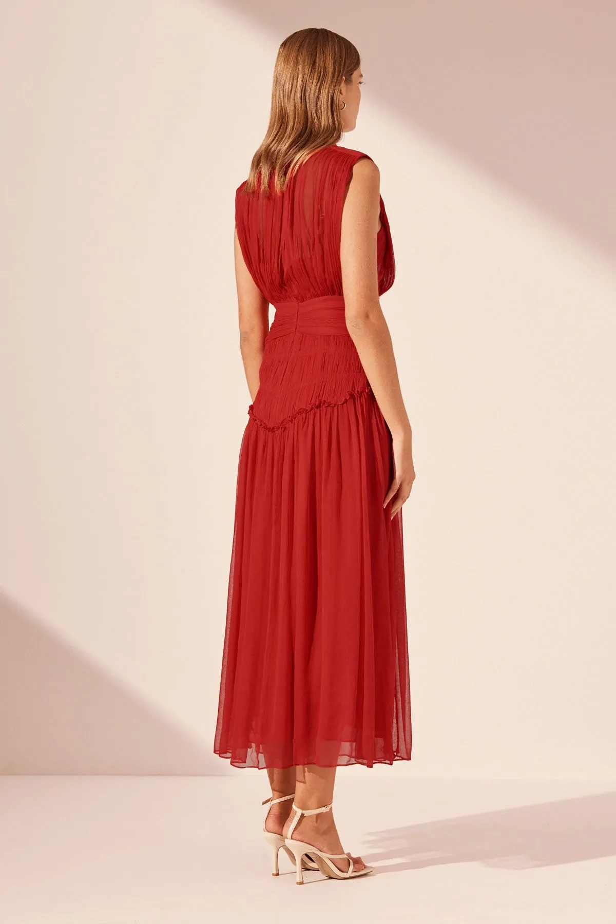 MARQUIS HIGH NECK MIDI DRESS - ROMA RED