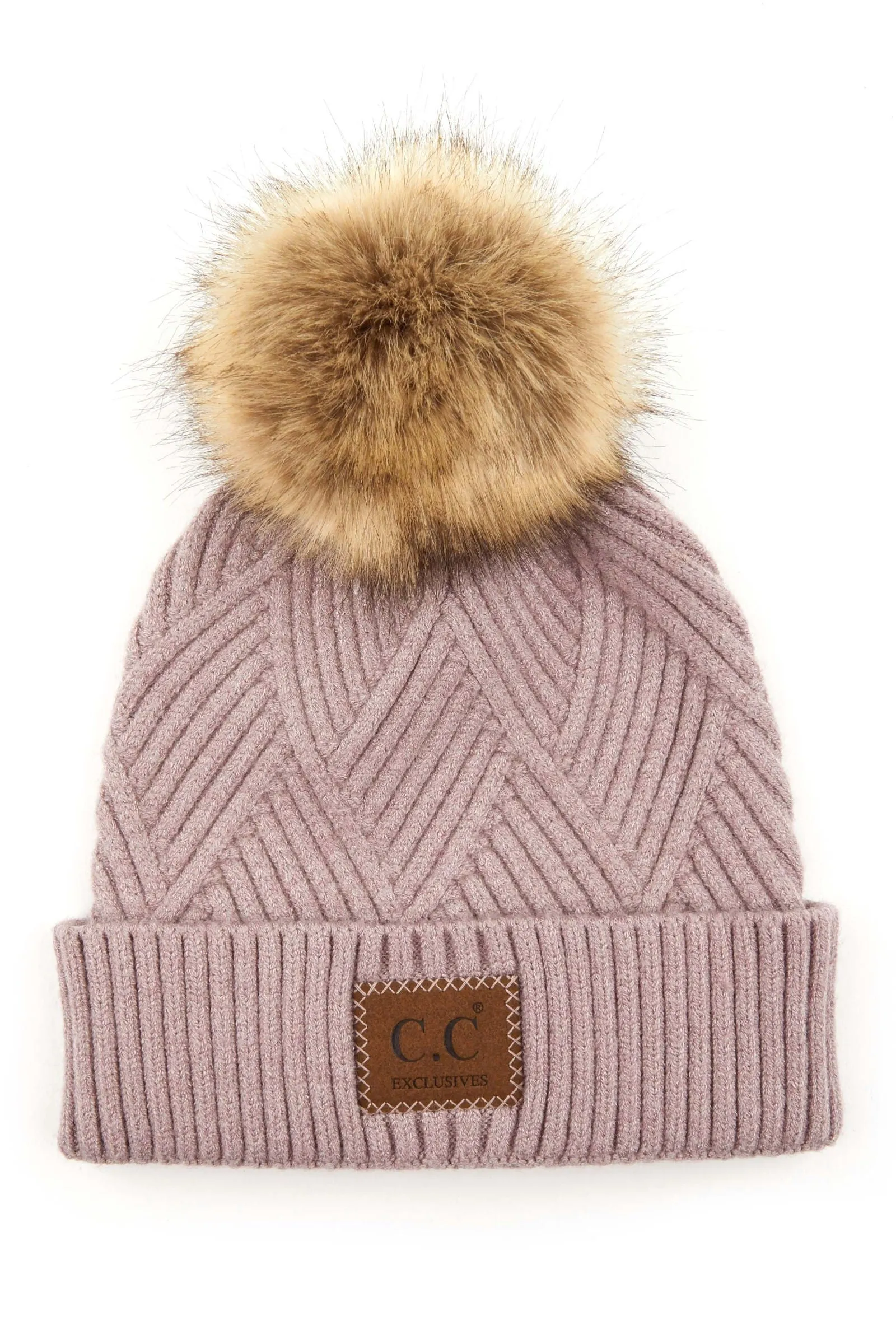 Mauve Mix CC Criss Cross Suede Patch Beanie