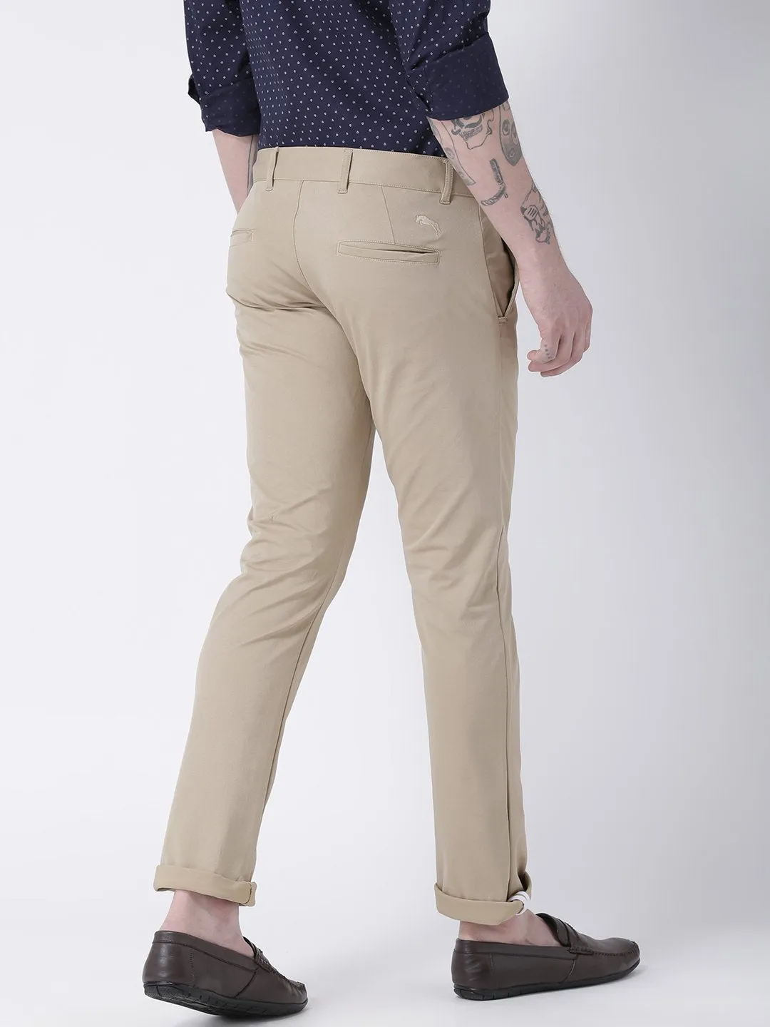 Men Beige Slim Fit Solid Chinos