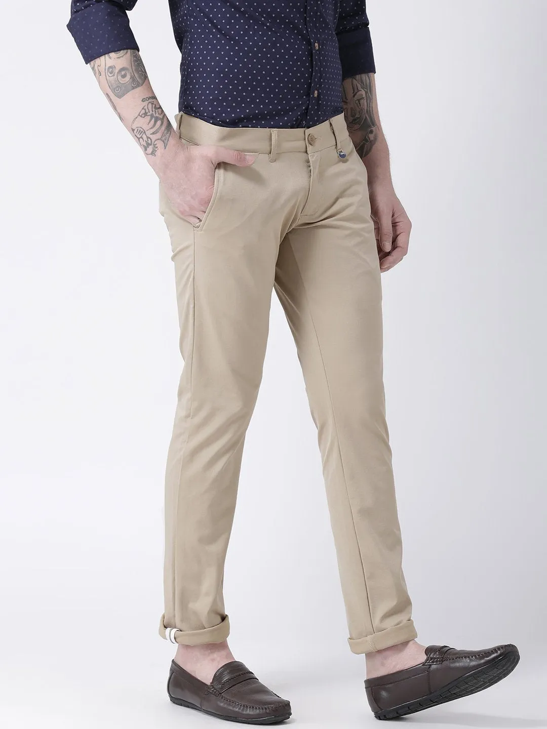 Men Beige Slim Fit Solid Chinos