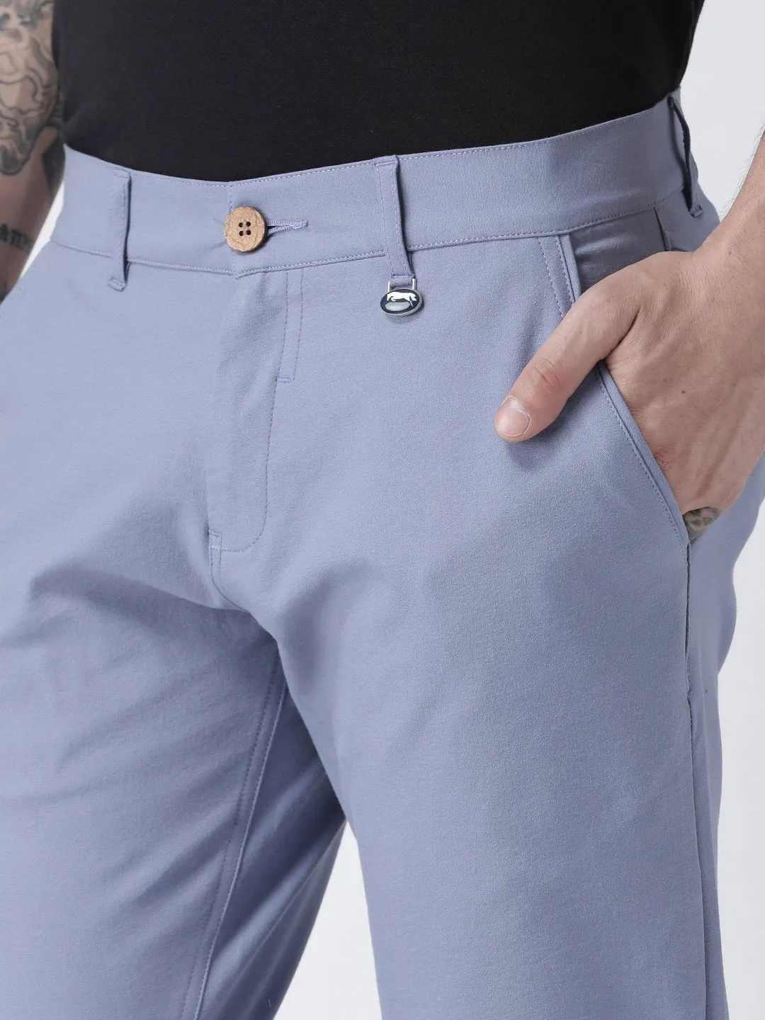 Men Blue Slim Fit Solid Chinos