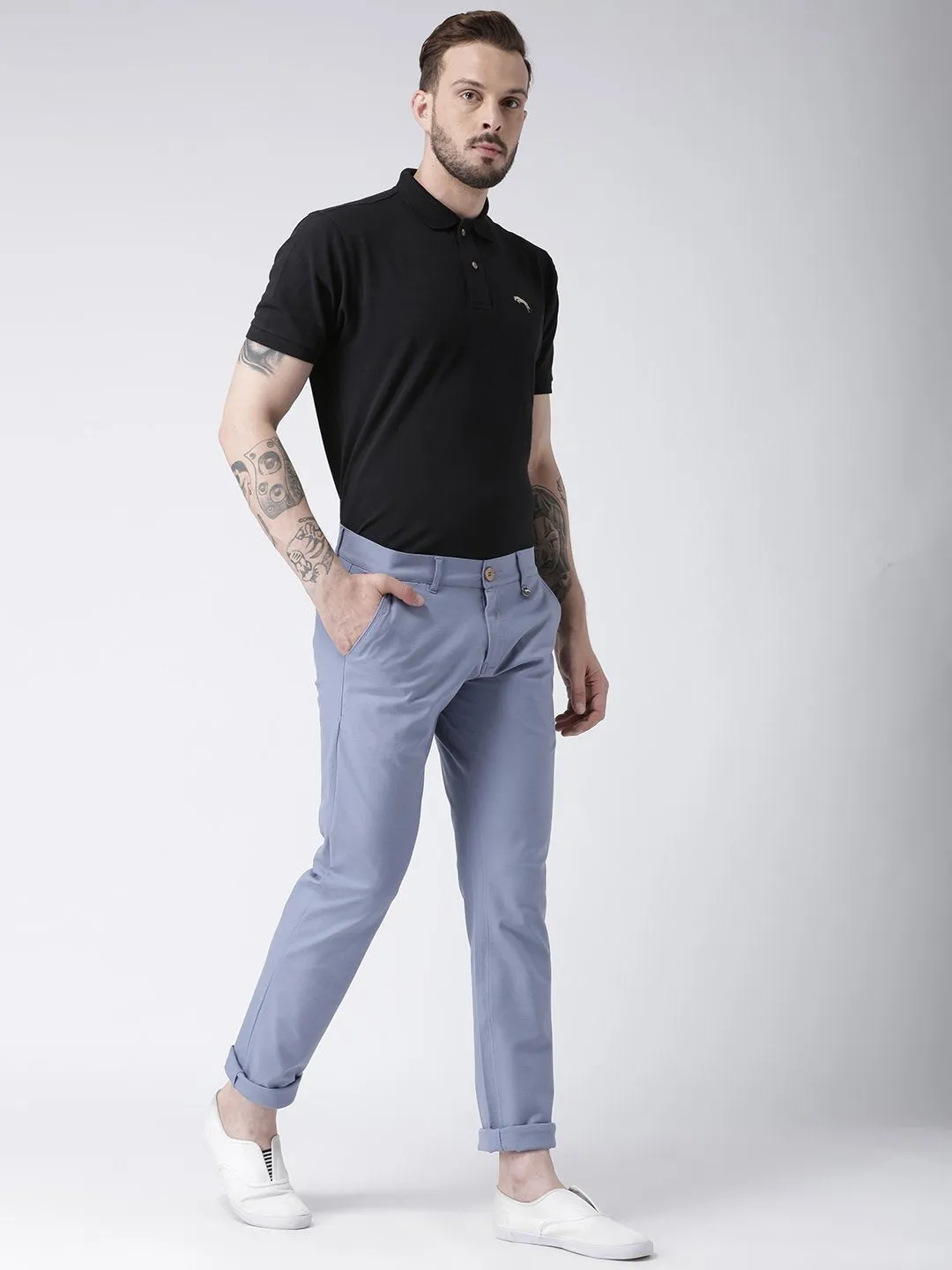 Men Blue Slim Fit Solid Chinos