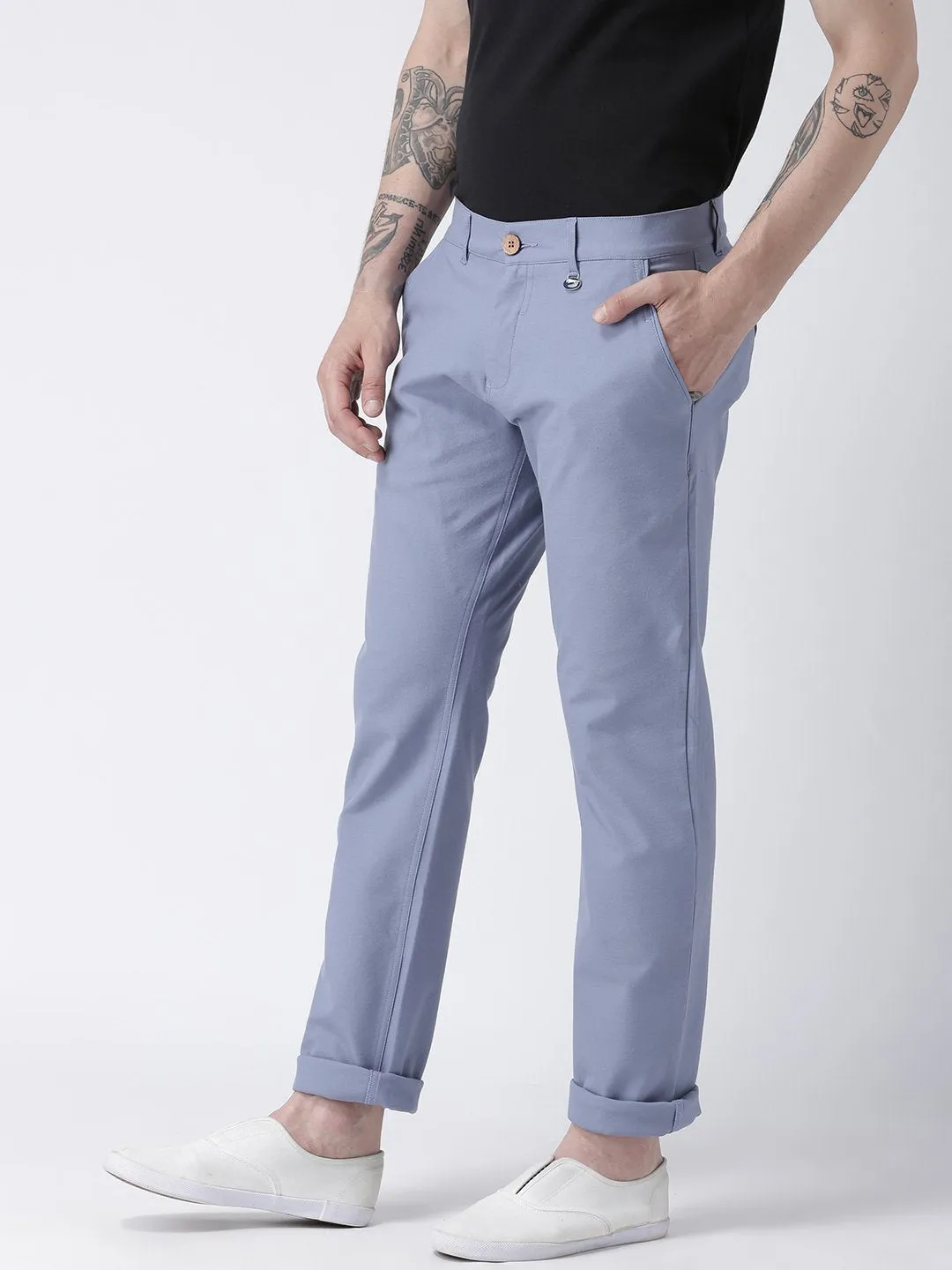 Men Blue Slim Fit Solid Chinos