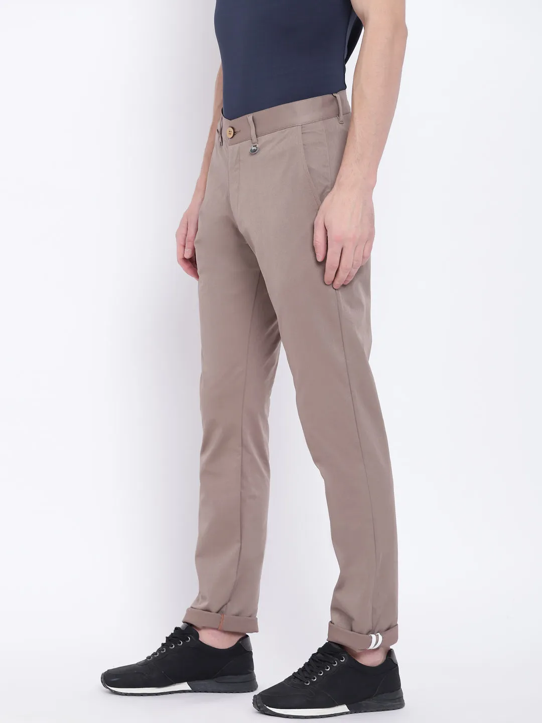 Men Casual Solid Grey Chinos