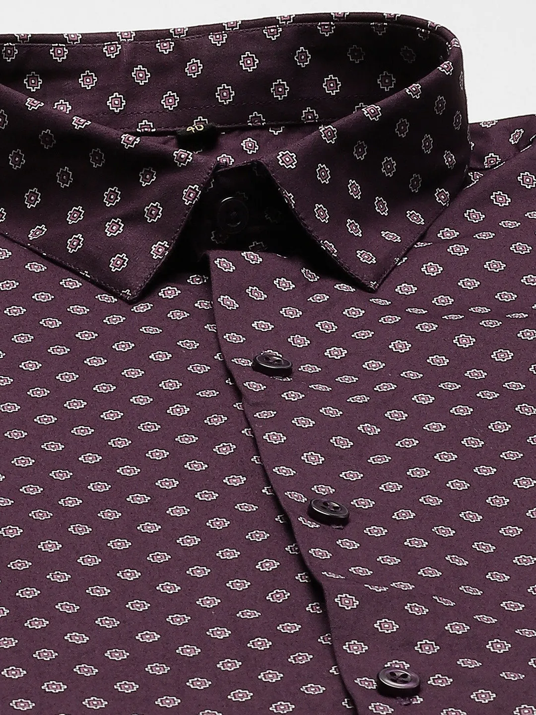 Mens Cotton Dark Purple & Offwhite Printed Formal Shirt - Sojanya