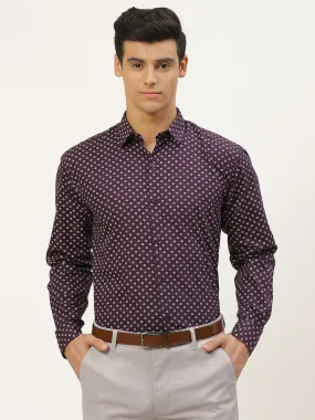 Mens Cotton Dark Purple & Offwhite Printed Formal Shirt - Sojanya