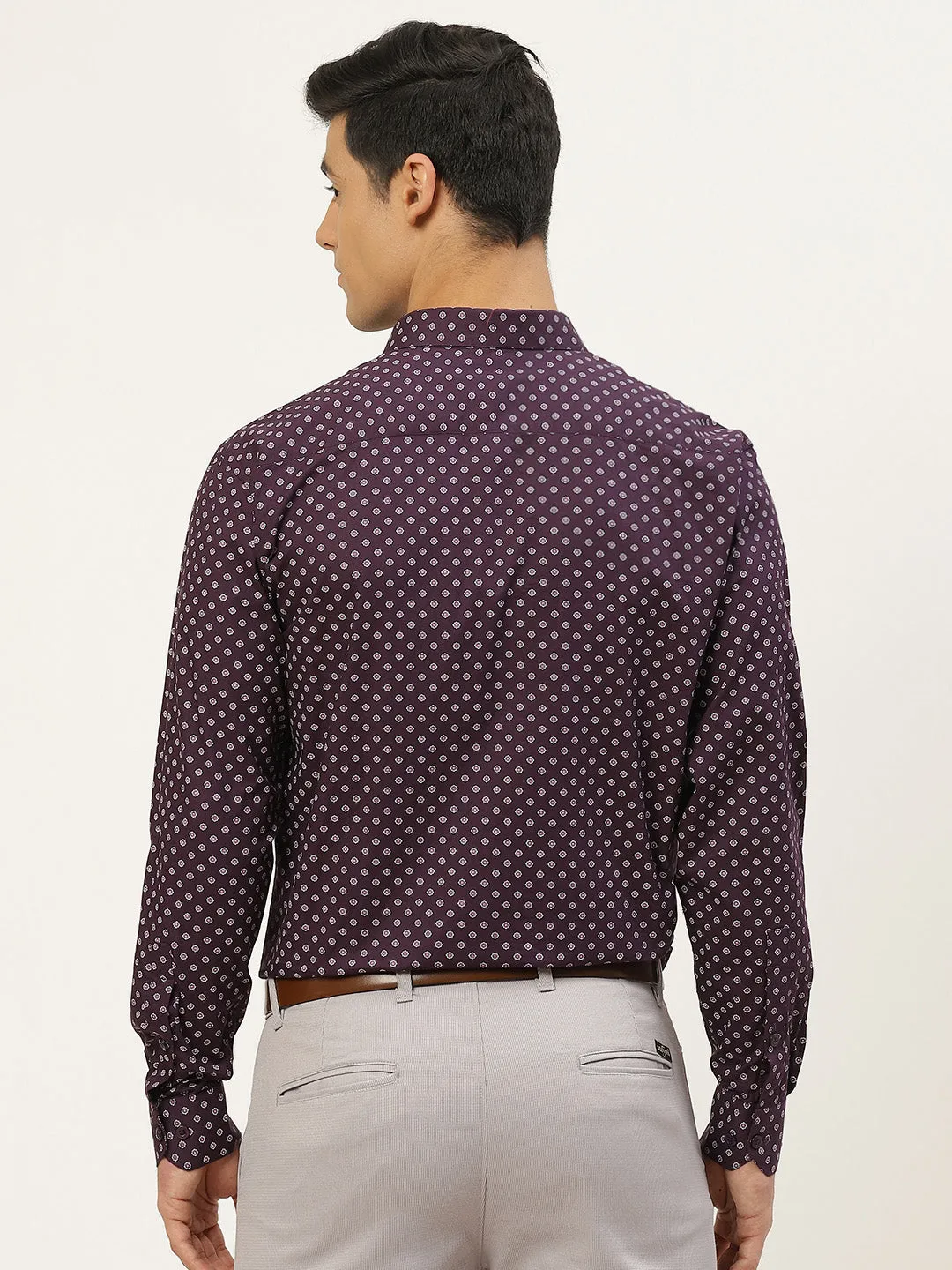 Mens Cotton Dark Purple & Offwhite Printed Formal Shirt - Sojanya