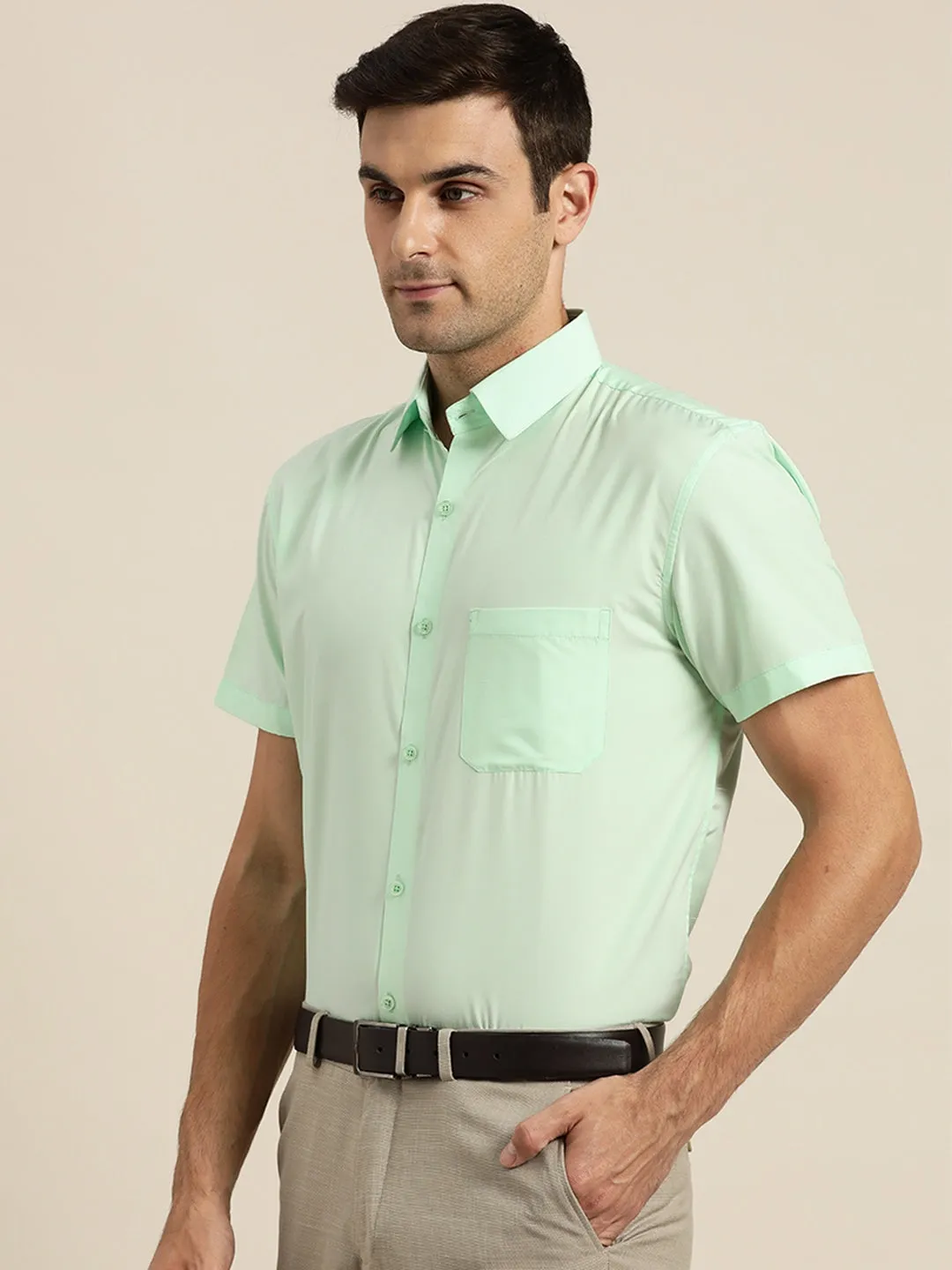 Men's Cotton Sea Green Half sleeves Casual Shirt