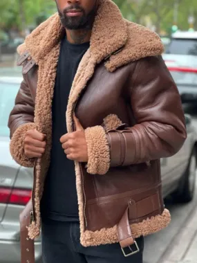 Men's Faux Fur Trim Pu Leather Jacket Coat