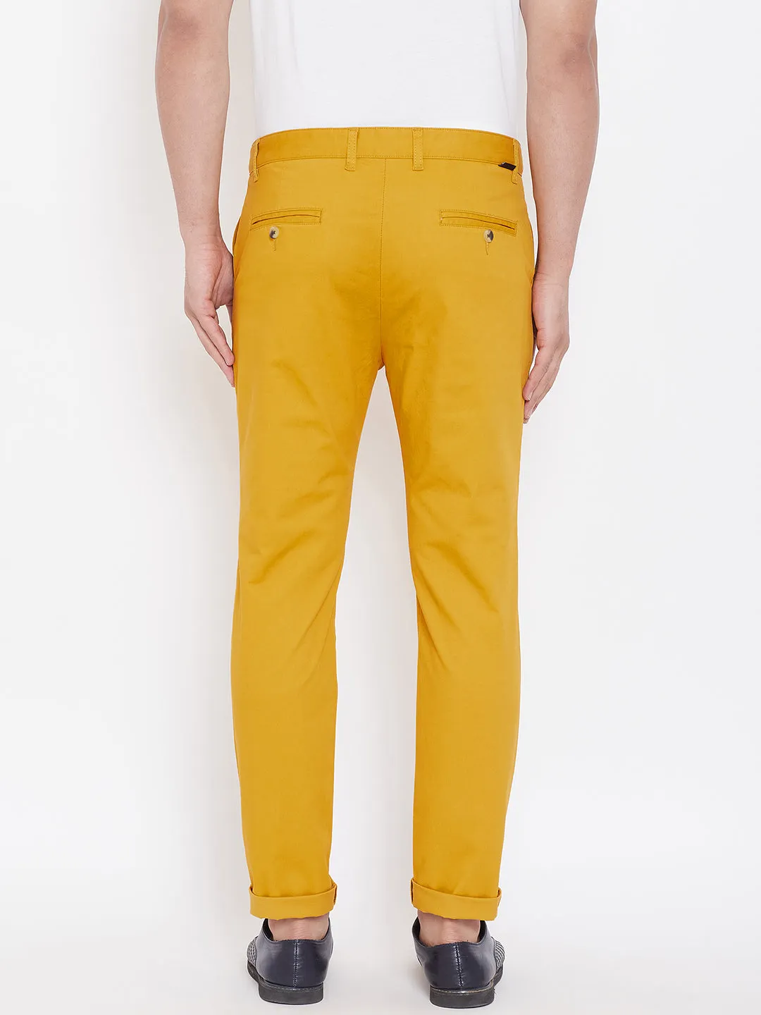 Men's Mustard Stretch Washed Casual Tailored Fit Chinos