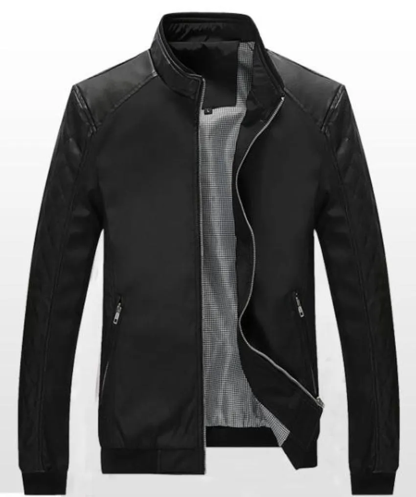 Mens Stand Collar Bomber Biker Jacket