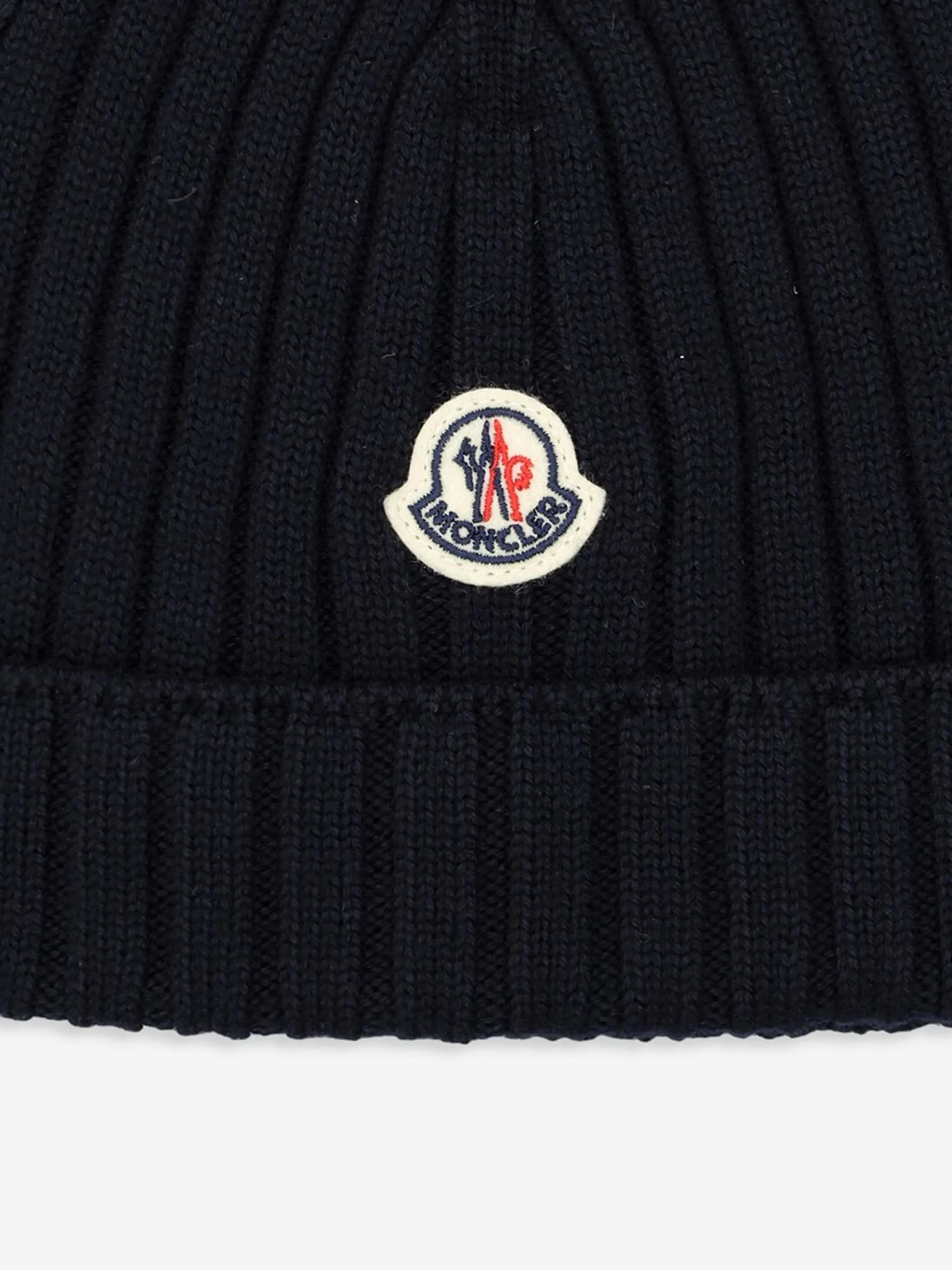 Moncler Enfant Baby Wool Knitted Beanie Hat in Navy