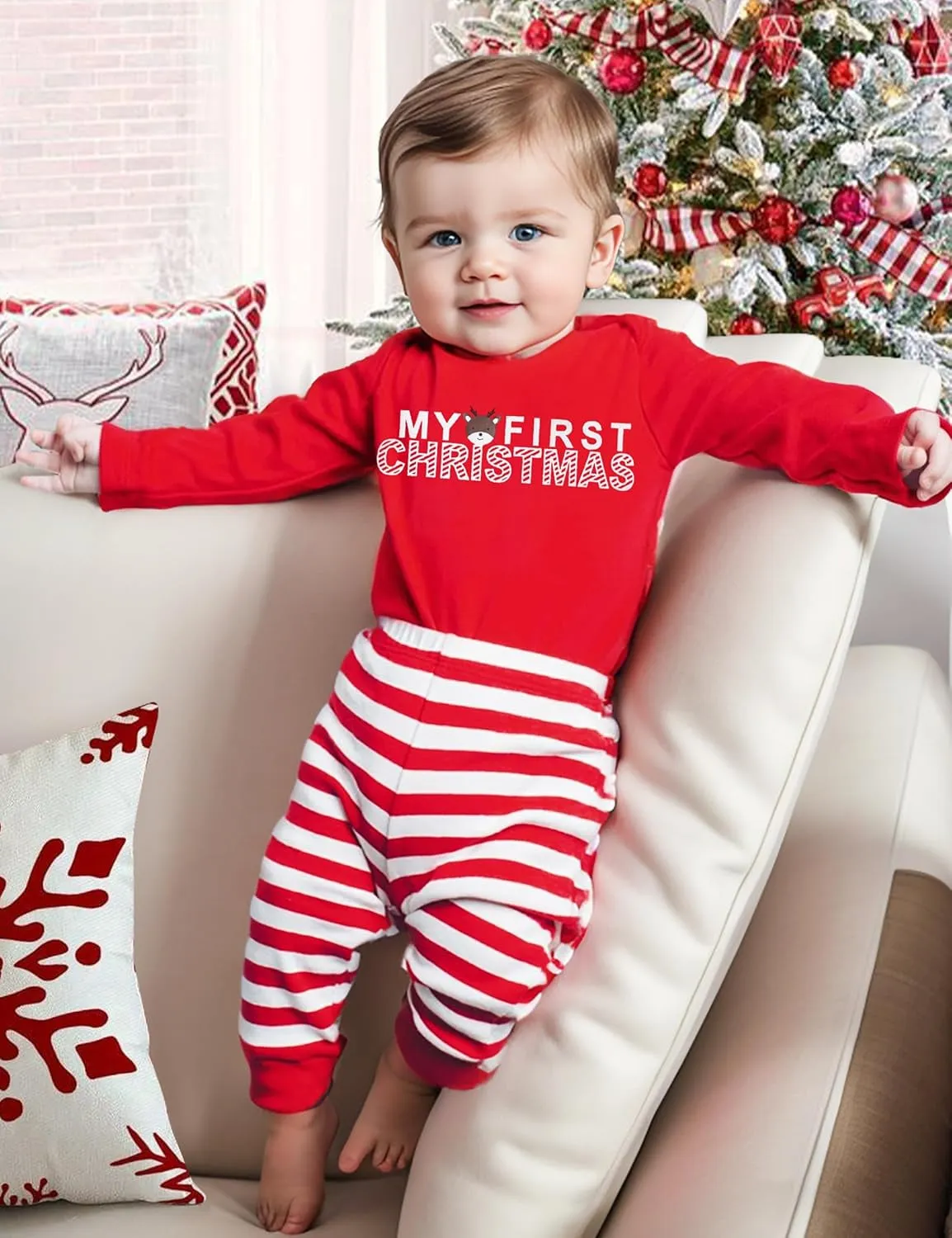 My First Christmas Baby Girl Clothes Cute Baby Girl Christmas Romper   Pants 4PCS Baby Girl Outfits