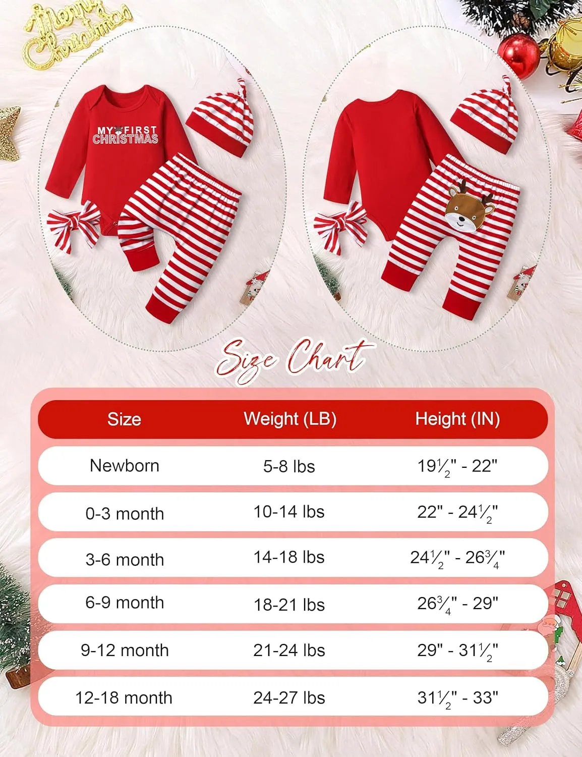 My First Christmas Baby Girl Clothes Cute Baby Girl Christmas Romper   Pants 4PCS Baby Girl Outfits