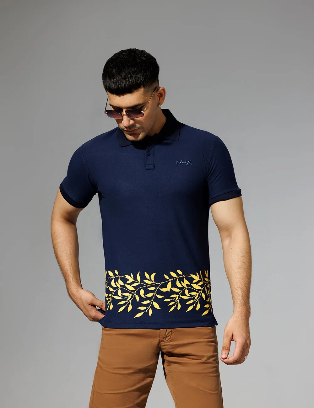 Navy Blue Printed Polo Shirt