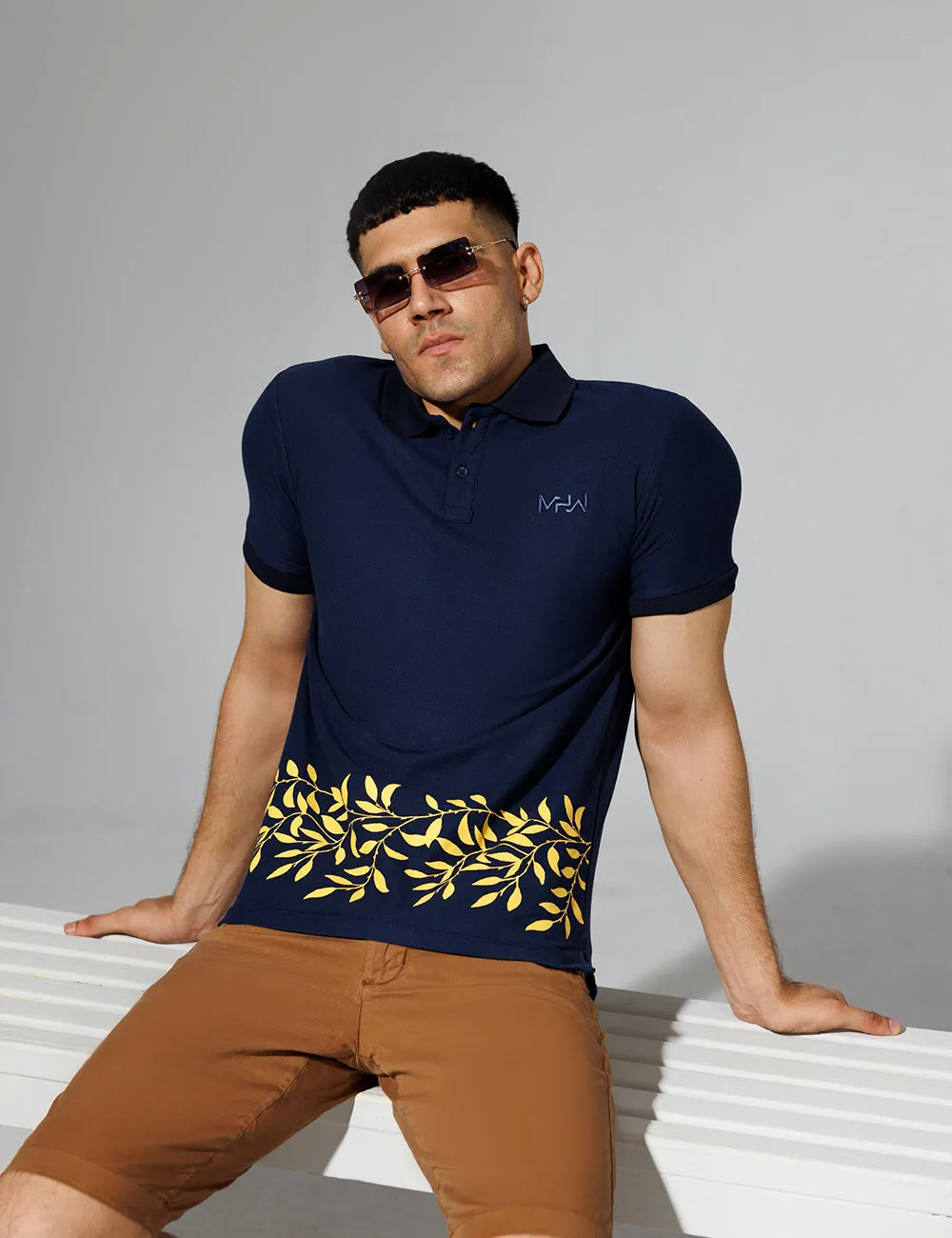 Navy Blue Printed Polo Shirt