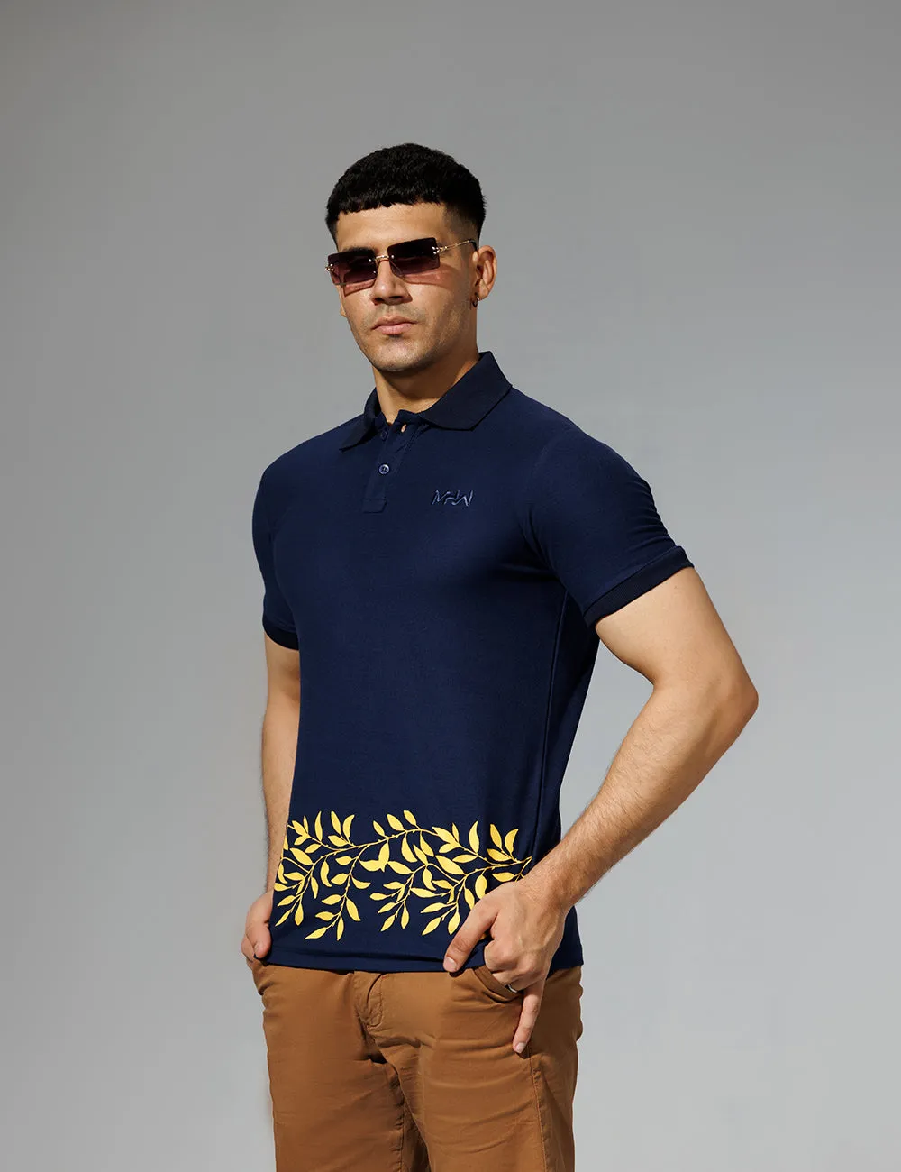 Navy Blue Printed Polo Shirt