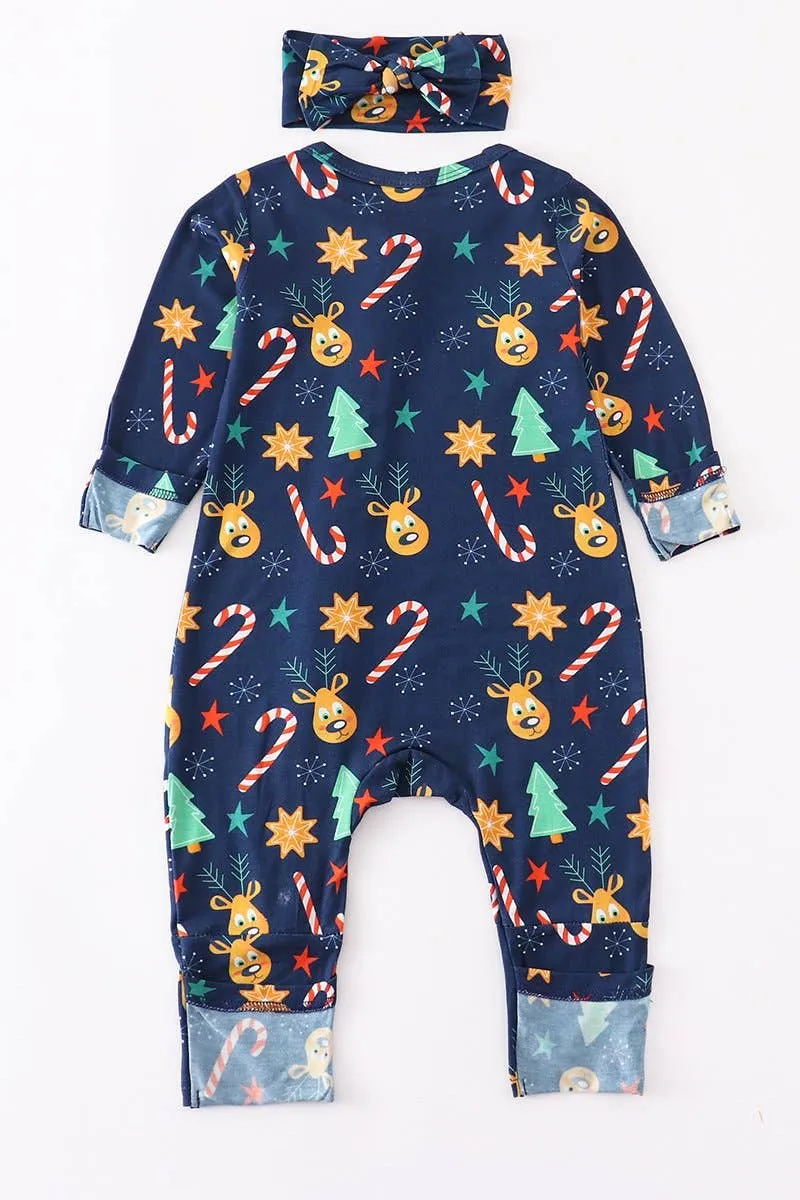 Navy Christmas Bamboo 2 Way Zip Romper Jammies