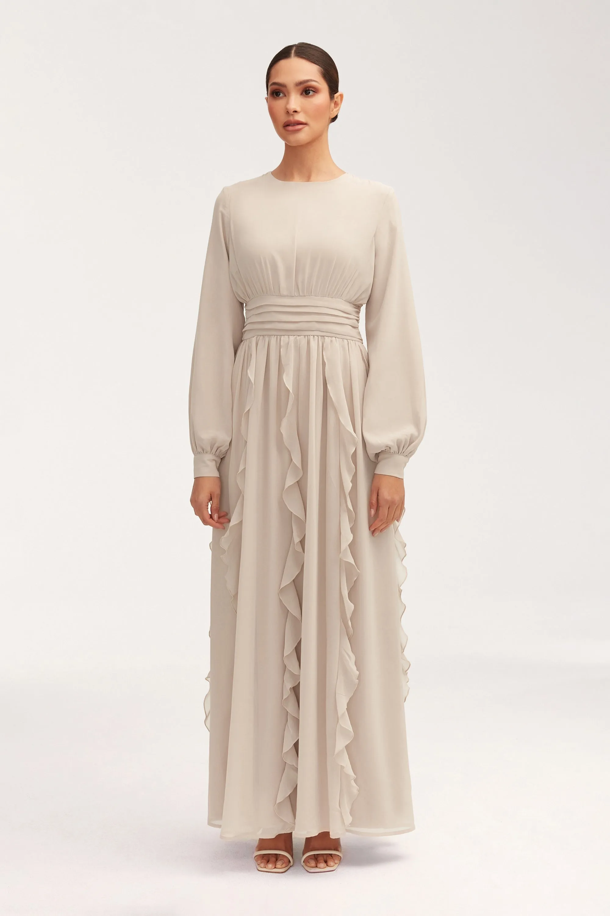 Nesreen Waterfall Chiffon Maxi Dress - Stone