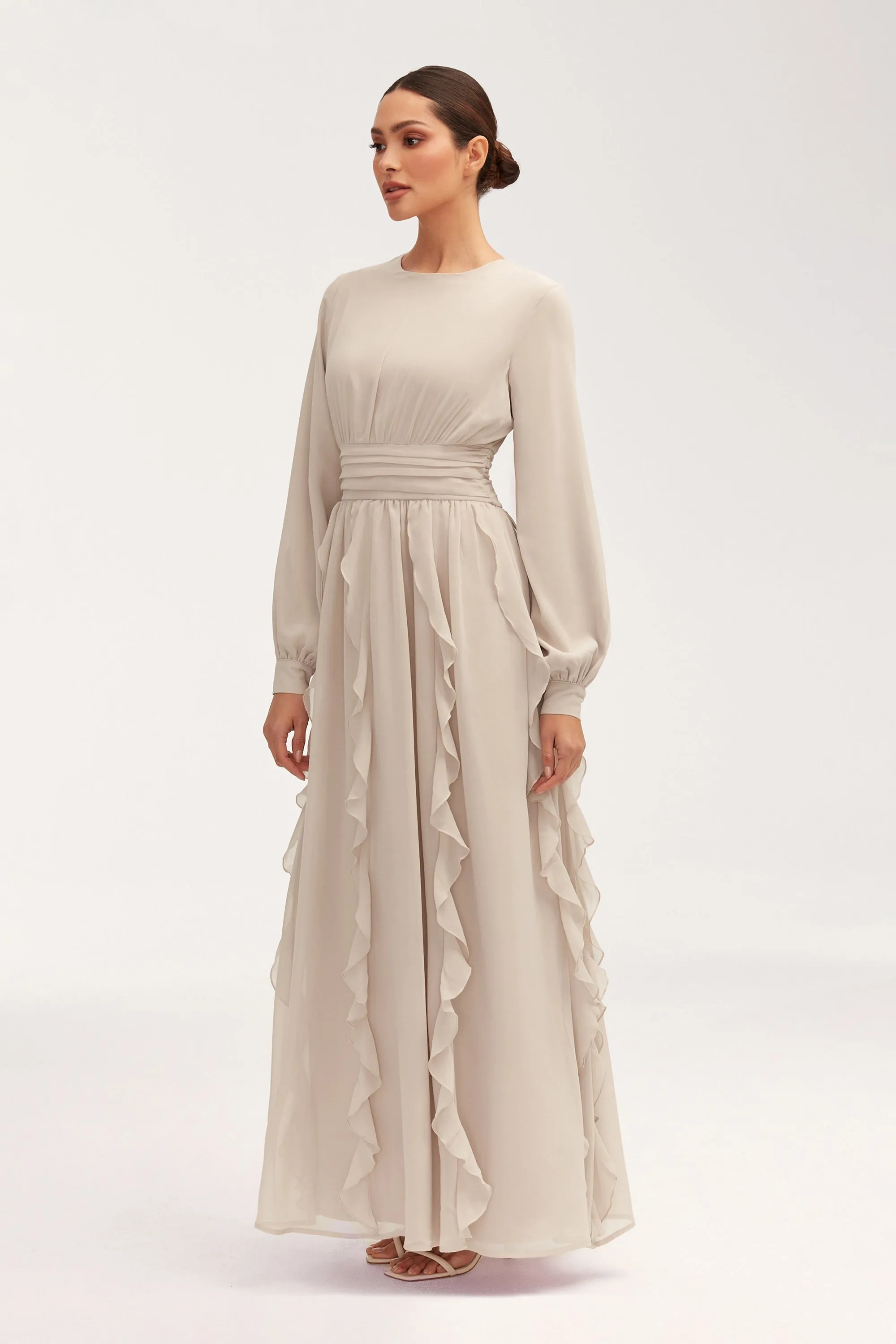 Nesreen Waterfall Chiffon Maxi Dress - Stone