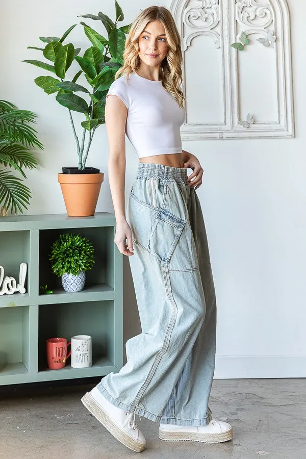 Oli & Hali Wide Leg Cargo Jeans in Light Denim