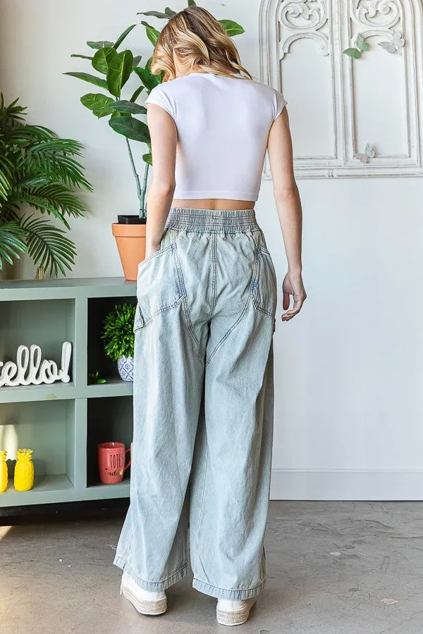 Oli & Hali Wide Leg Cargo Jeans in Light Denim