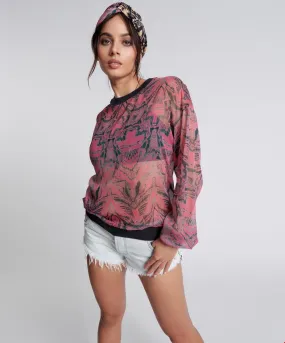 One Teaspoon Kaleidoscope Crew Longsleeve Top in Pink Prism - Final Sale