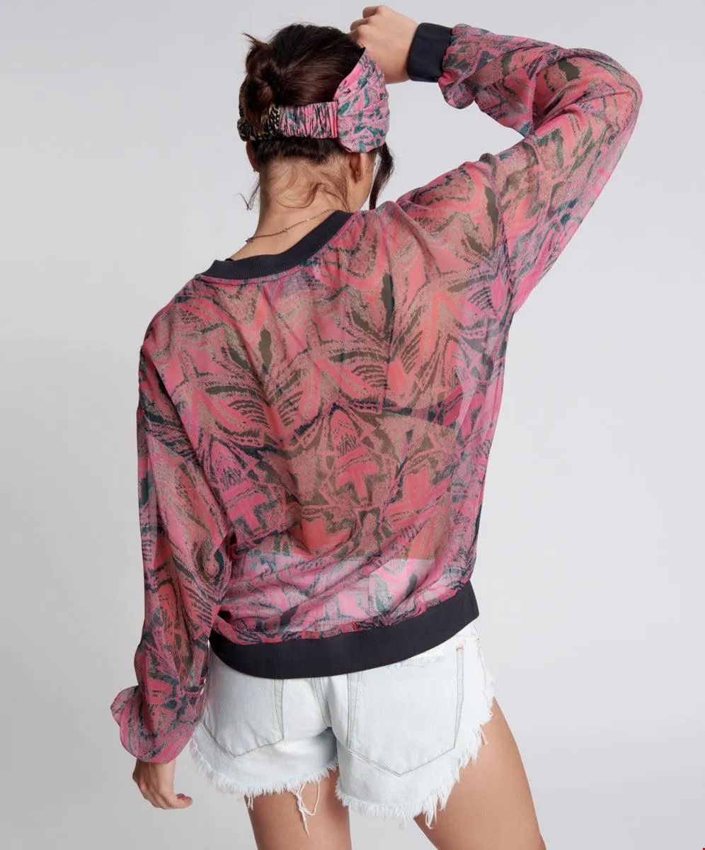 One Teaspoon Kaleidoscope Crew Longsleeve Top in Pink Prism - Final Sale