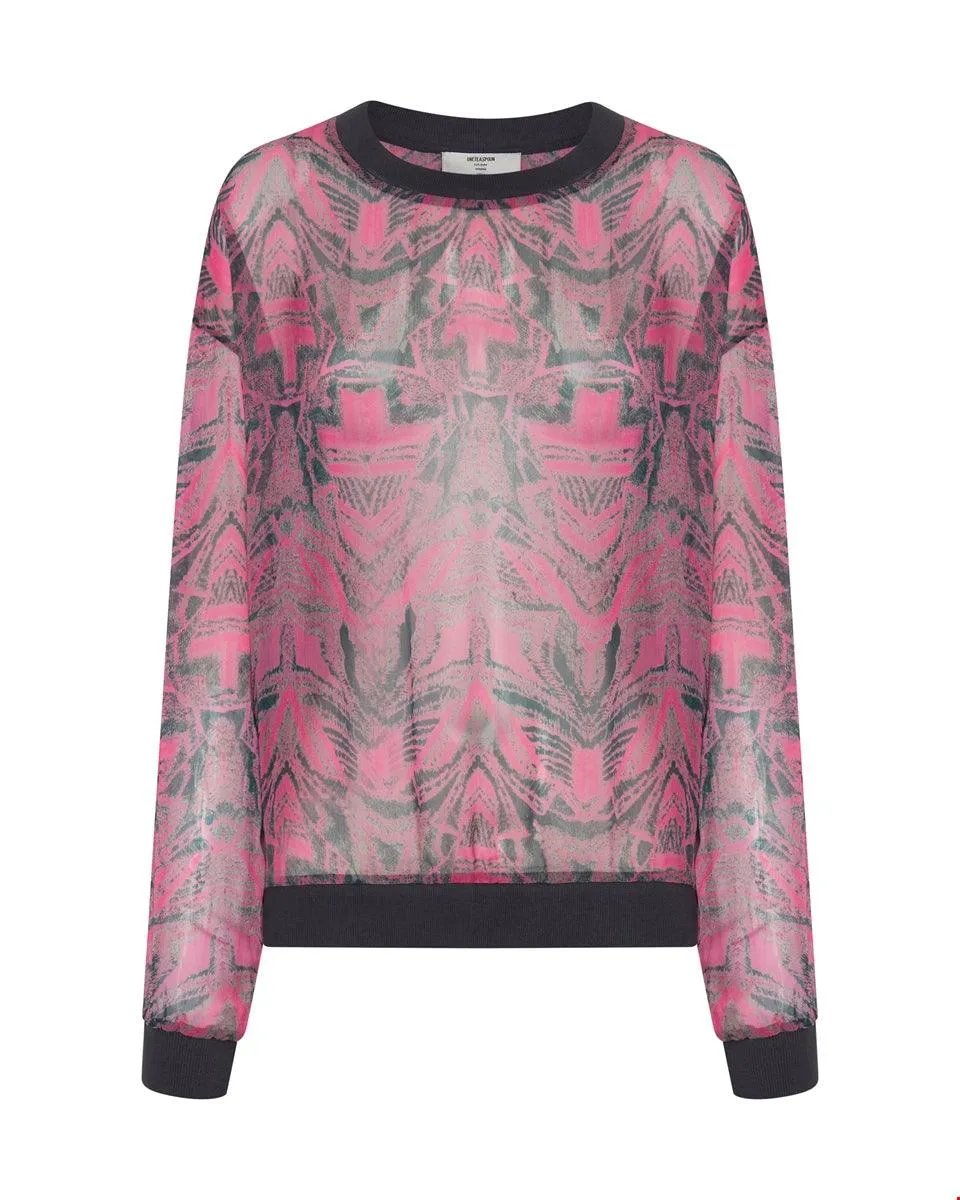 One Teaspoon Kaleidoscope Crew Longsleeve Top in Pink Prism - Final Sale