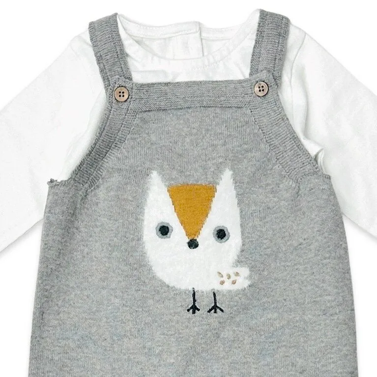 Owl Applique Knit Baby Overall & Bodysuit Set