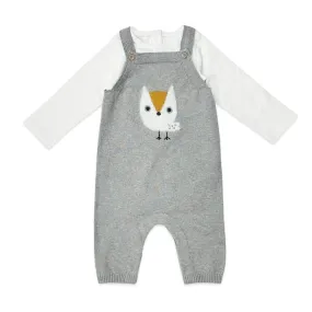 Owl Applique Knit Baby Overall & Bodysuit Set