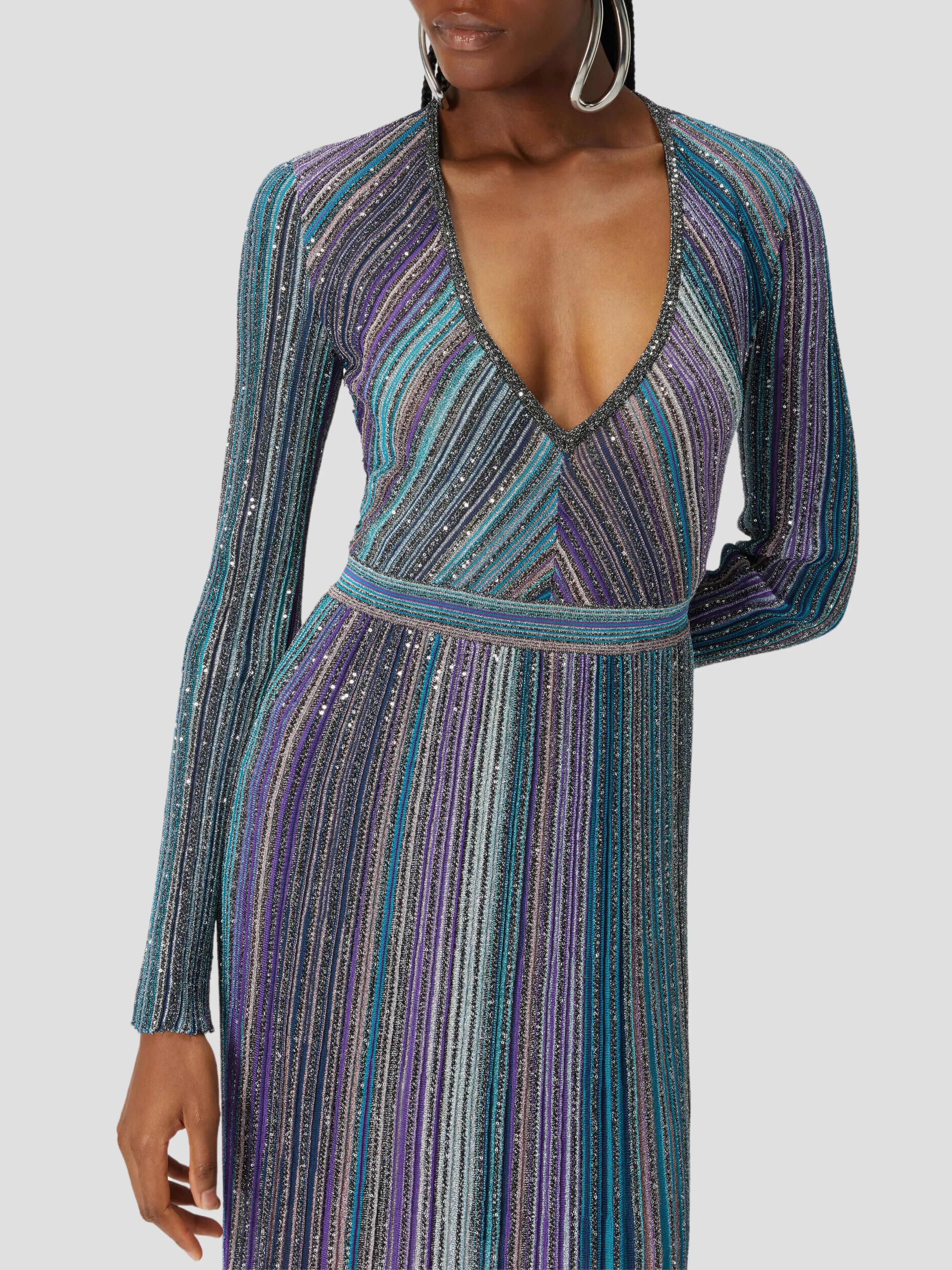 Partialized Knit Midi Dress with Sequins