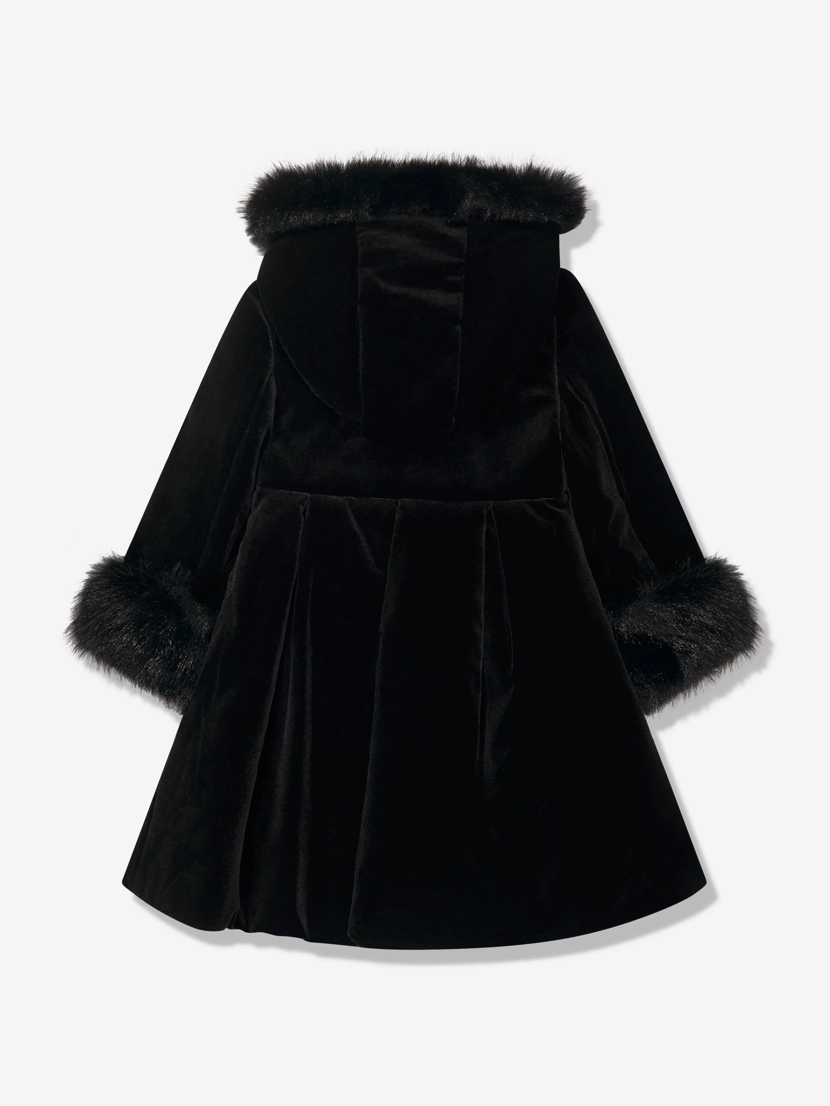 Patachou Girls Velvet And Fur Trim Coat in Black