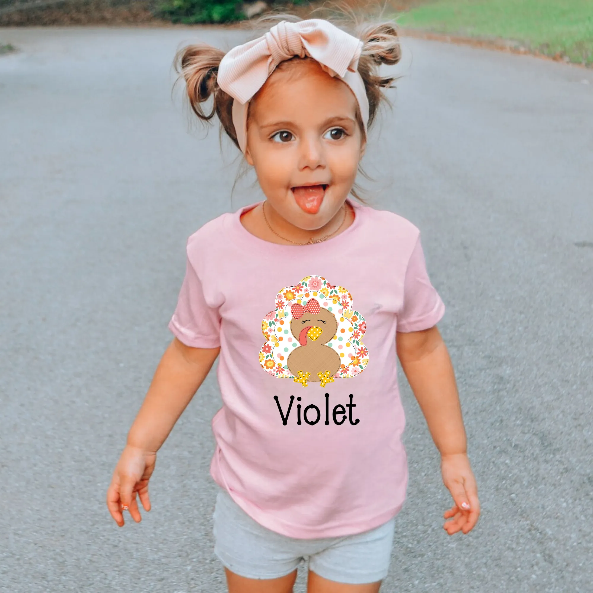 Personalized Girls Thanksgiving Turkey Shirt