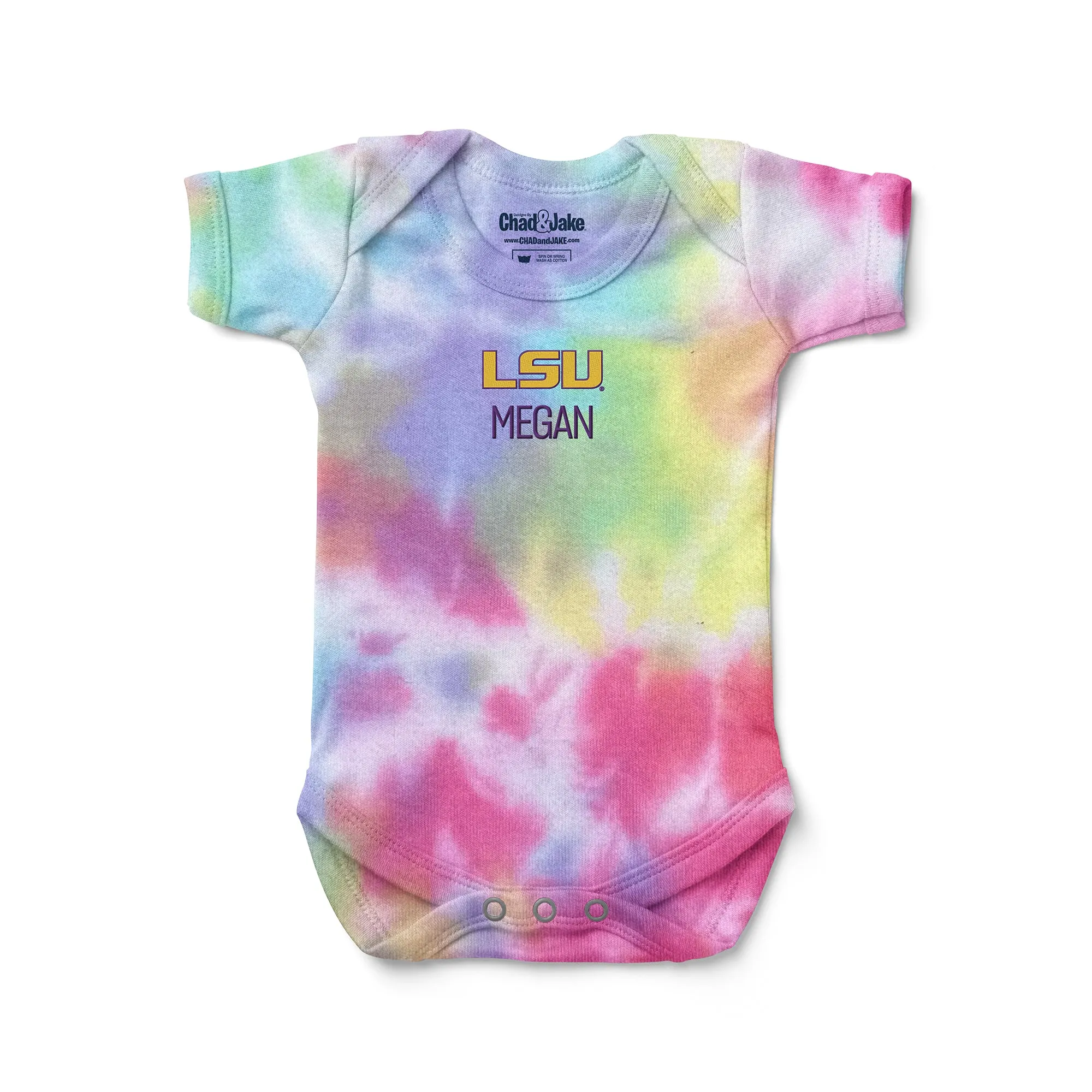 Personalized LSU Tigers Tie Dye Bodysuit