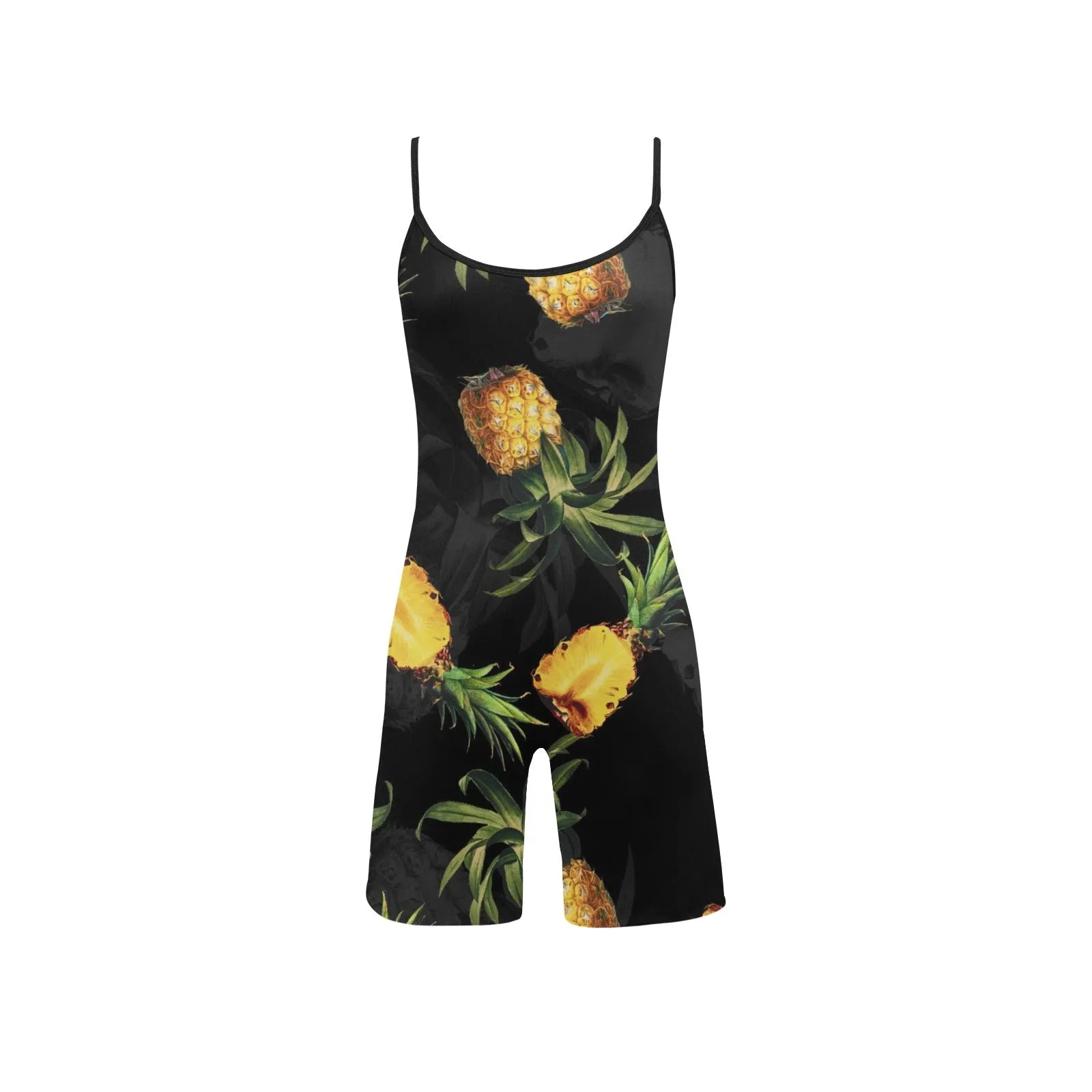 pineapple on black with gray watermarks yoga_leggings_template-Recovered Women's Short Yoga Bodysuit