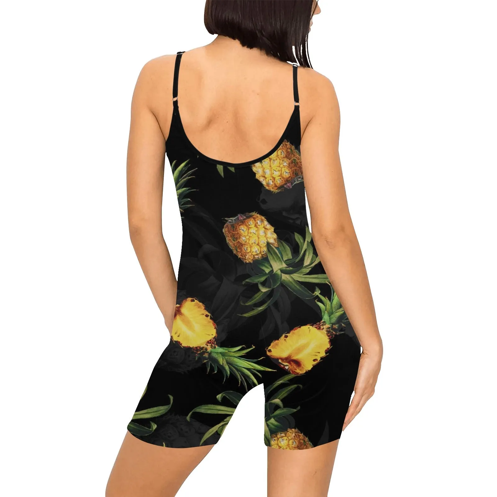 pineapple on black with gray watermarks yoga_leggings_template-Recovered Women's Short Yoga Bodysuit