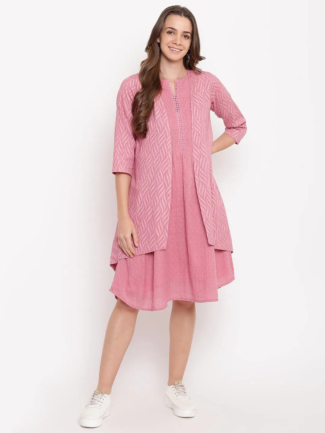 Pink Pin-Tucks Dress Reversible Jacket