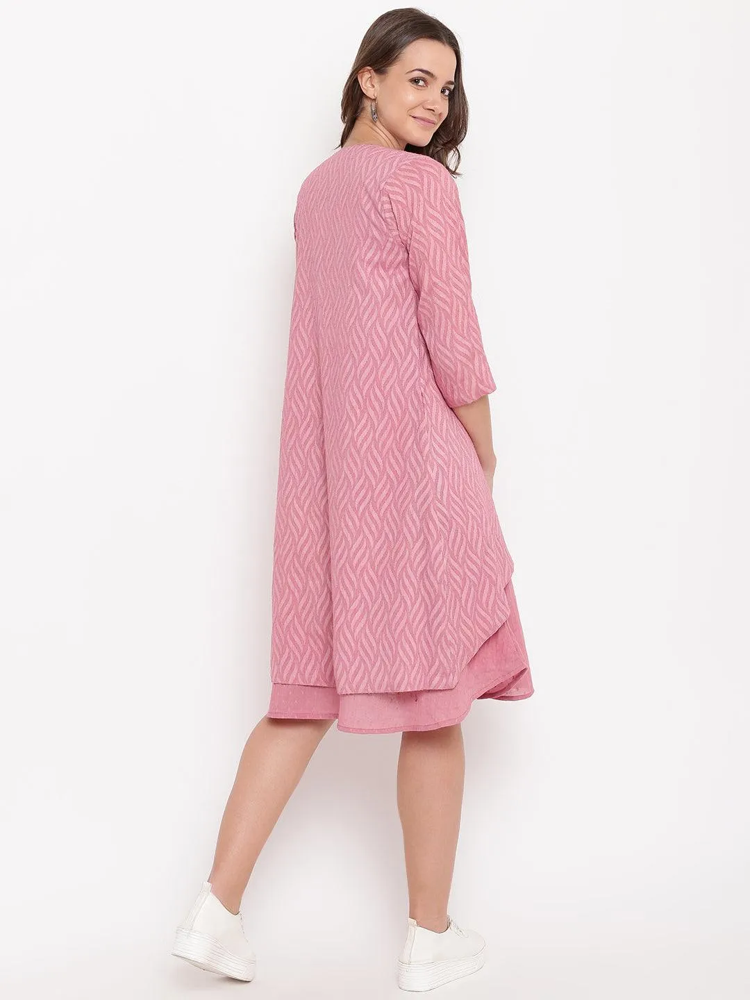 Pink Pin-Tucks Dress Reversible Jacket