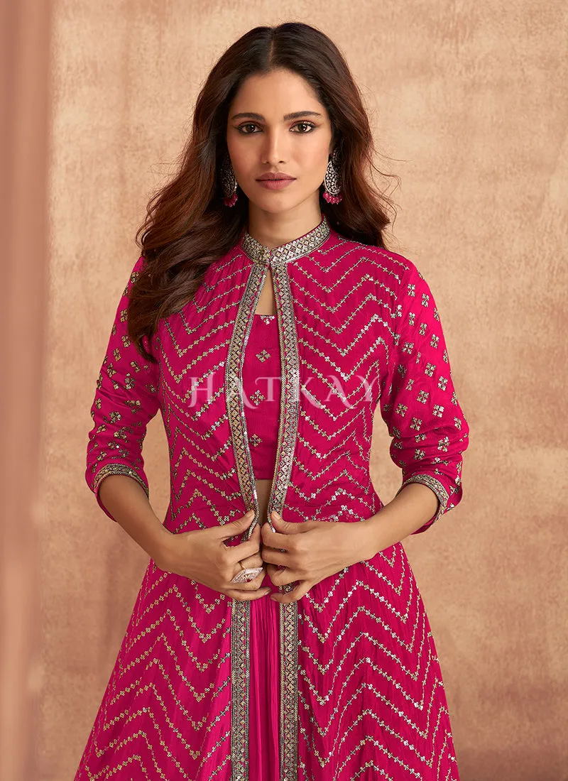 Pink Sequence Embroidered Lehenga Choli And Jacket