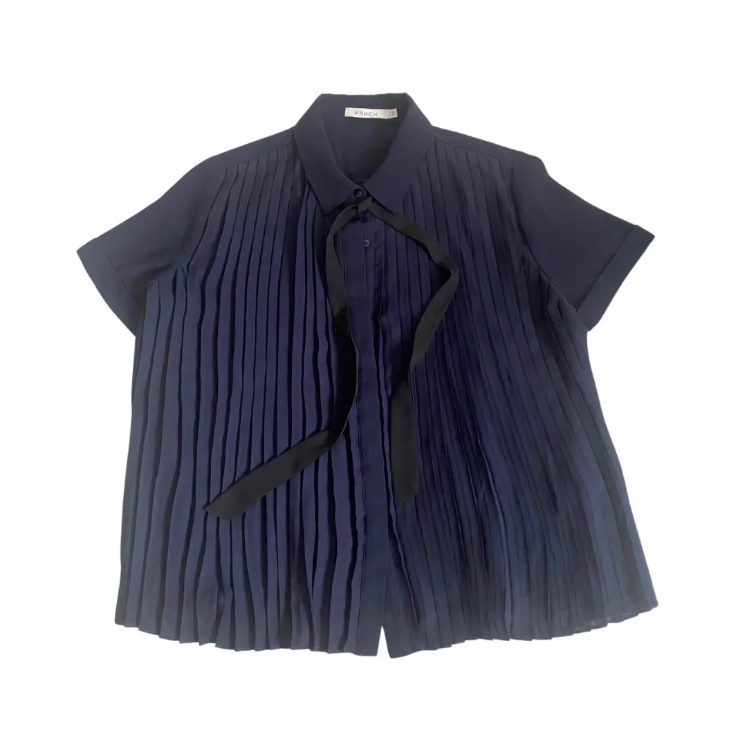 Pleated Front Shirt Navy SIZE  S