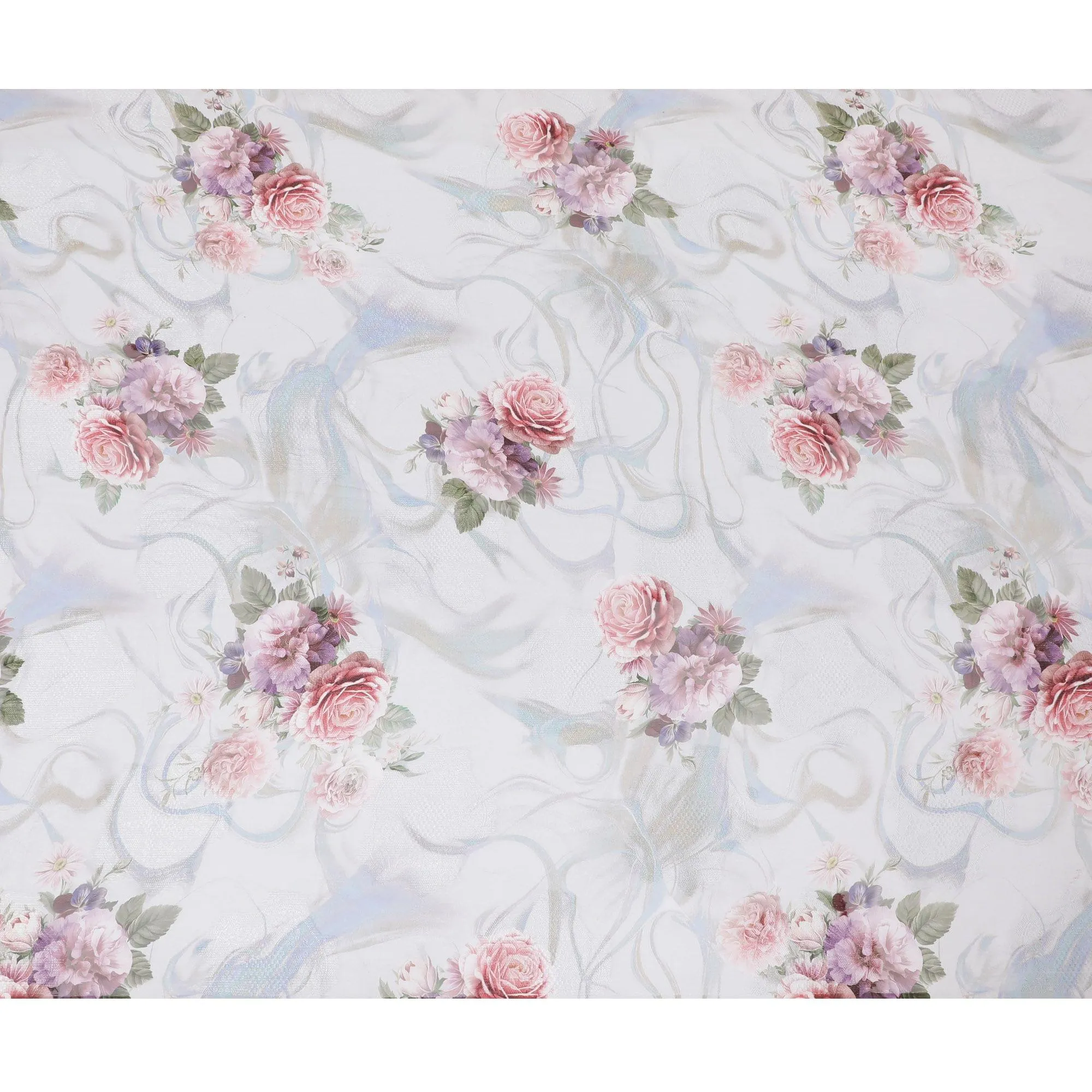 Powder blue synthetic chiffon fabric with same tone jacquard having multicolor print in floral design-D15822