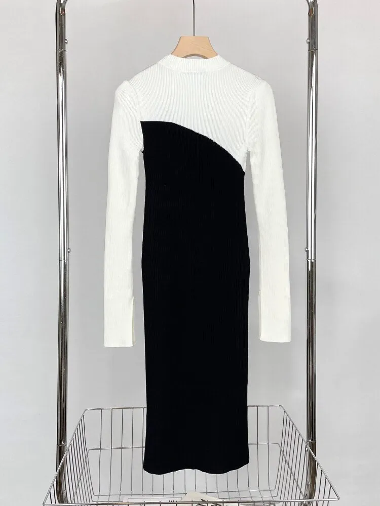 Pre Order:  Knitted Black & White Slim Dress