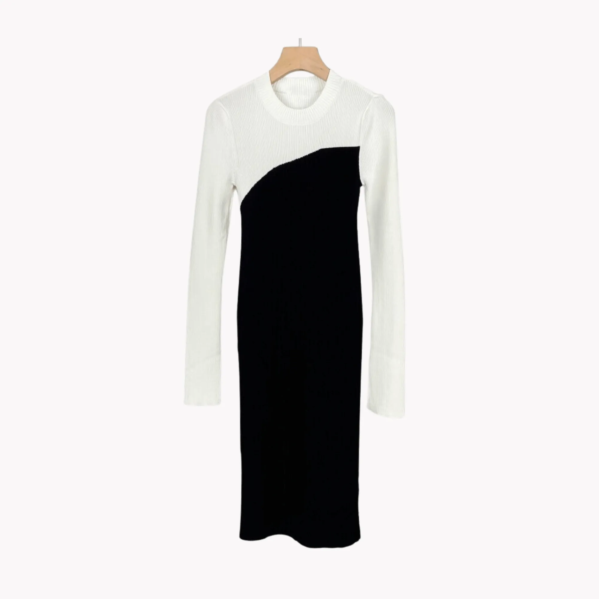 Pre Order:  Knitted Black & White Slim Dress