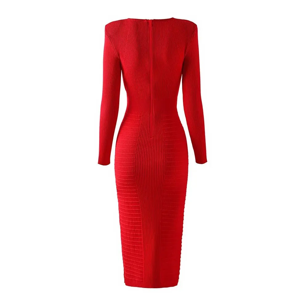 Pre Order:  Red Wrapped Waist Bodycon Dress