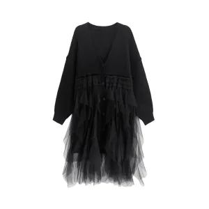 Pre Order:  Ruffled Mesh Knitted Sweater Dress