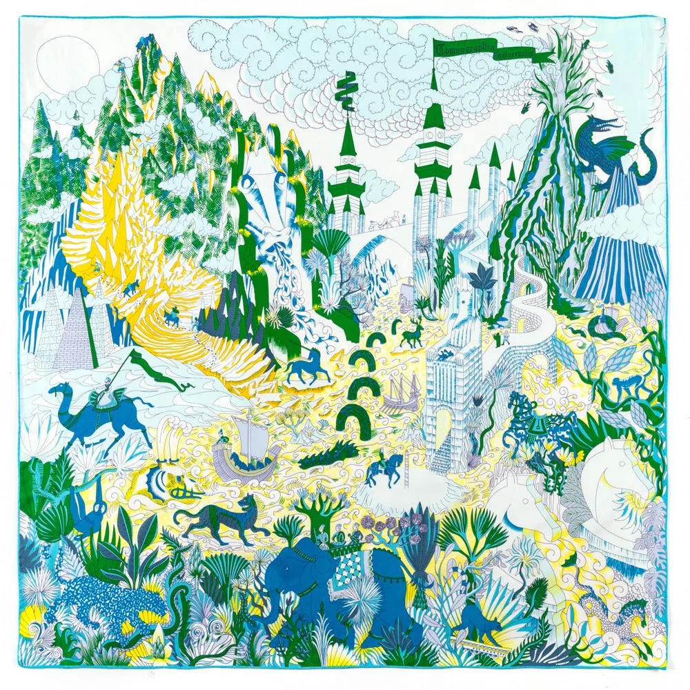 Pre Order:  Twill Silk Animal Castle Print Square Scarf