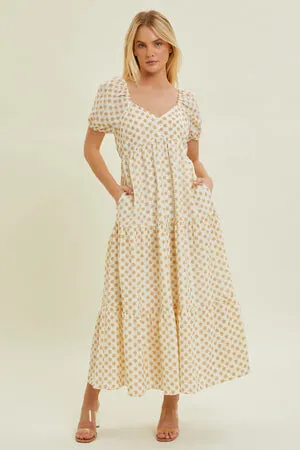 Printed Tiered Maxi Dress Dusty Yellow